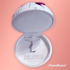 Sterling silver necklace. Initial “L”. Comes in adorable ornament box. *New*